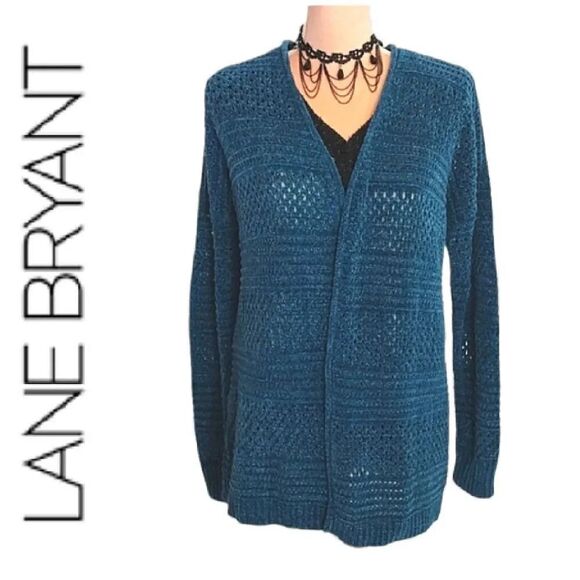 Lane Bryant Teal Metallic Long Sleeve Open Knit Cardigan Plussize 14/ 16 - Picture 5 of 16